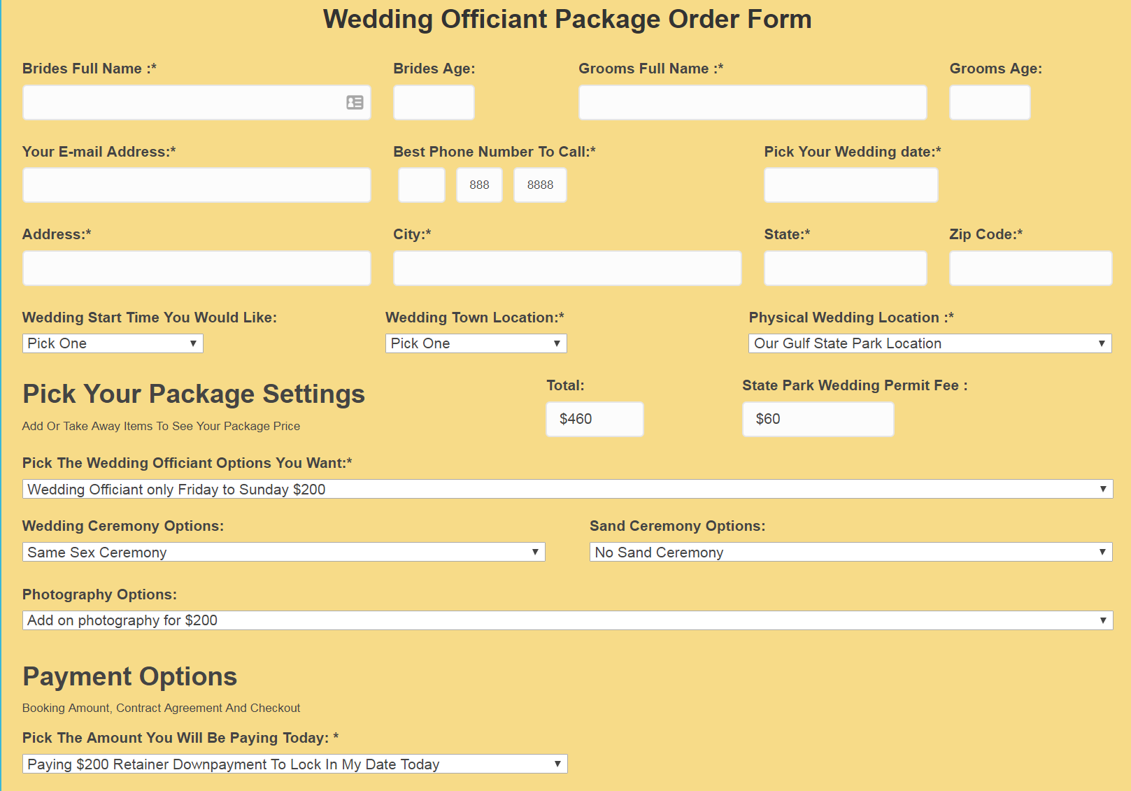 Gulf Shores Wedding Package Customizer